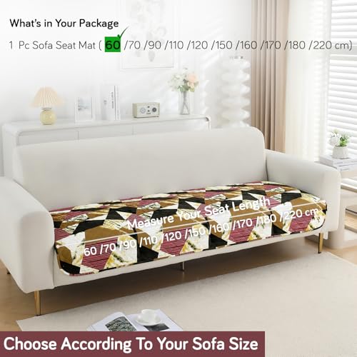 Image of HOKIPO 'Elira Series' Polyester Blend Water Repellent + Waterproof Quilted Sofa Mats | Make Your Own Sofa Cover Set | Length 60cm - Wine Abstract Geometry (AR-5241-C5)