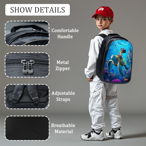 Sea Turtle Backpack Set for Girls 3PCS Blue Ocean School Bag with Lunch Box Pencil Case Kids Backpacks Toddler Elementary Bookbag 16 Inch3