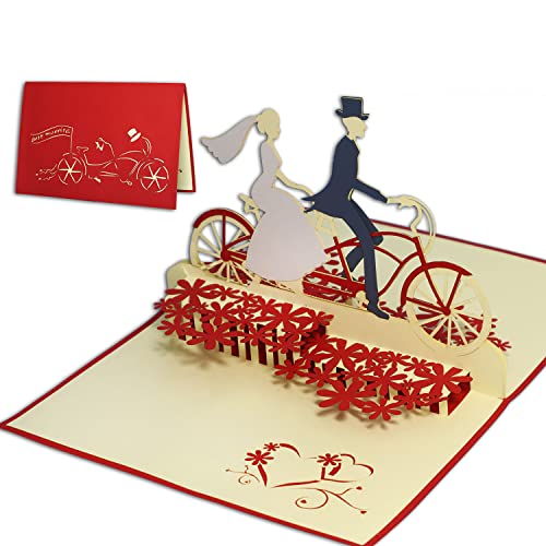 LIN- Pop Up Biglietto di auguri per il matrimonio, Sposi su tandem...