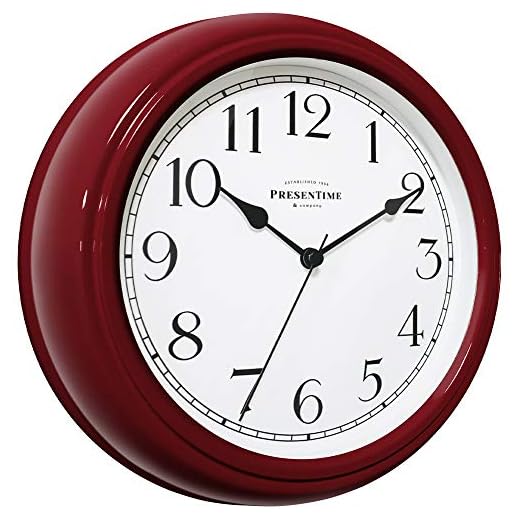Presentime & Co Chic Home Collection 10" Molly Clock, Silent No Ticking, Red Color. Modern Decorative Wall Clock for Kitchen, Kid's Room, Bathroom, Bedroom, and Office