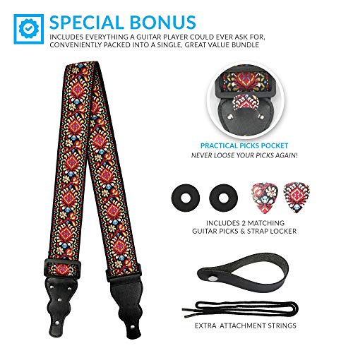 Sangle de guitare de style folk – Lot de cintres de guitare tissés jacquard avec 2 verrous de sangle et 2 médiators… - Les Beatles, Paul McCartney, John Lennon, RIngo Starr, George Harrison Sangle de guitare de style folk - Lot de cintres de guitare tissés jacquard avec 2 verrous de sangle et 2 médiators… – Image 5