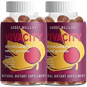 Vivacity – Ashwagandha Vitamin Gummies by Addot WellLife – Hemp Oil, Turmeric, L-theanine, Maca Root, Chamomile Gummy…