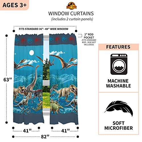 Image of Jurassic World Dominion Kids Room Window Curtain Panels Drapes Set, 82 Inches x 63 Inches, By Franco
