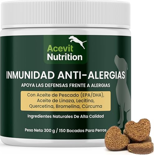 Alivio Alergia Perros, 150 uds, 100% Natural – Suplemento Inmunológico y de Piel – Picazón, Rascado, Enrojecimiento y Patas Irritadas – Calma y Confort Canino | Acevit Nutrition
