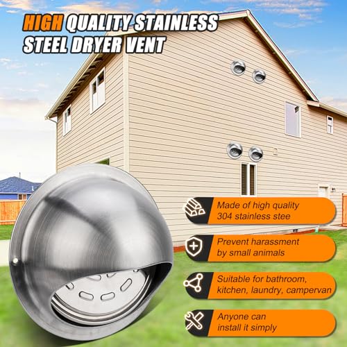 Image of Matework Dryer Vent Cover Outside, 4 Inch Stainless Steel Round Dryer Vent, Auto-Open Wall Vent