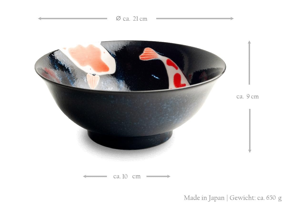 Koi-Bowls-ASIATICA Ramen Bowl Porzellan-Schalen, Versch. Größen, Hochwertige Asiatische Schüssel für Reis, Nudeln, Tapas, Udon, Müsli, Suppen, Made in Japan, Ramen-Geschenkset 6-teilig