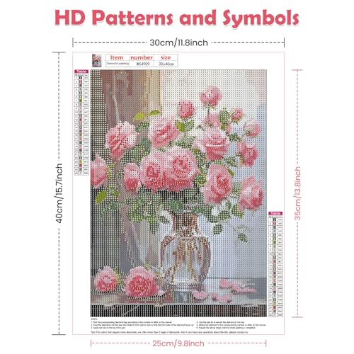 QENSPE 5D Diamond Painting Kit Pink Rose Diamond Art for Adults Full Drill Flowers Diamond Painting Kits for Beginners Kids DIY Crystal Picture Art Home Wall Decor 12x16 in / 30x40cm - Image 3