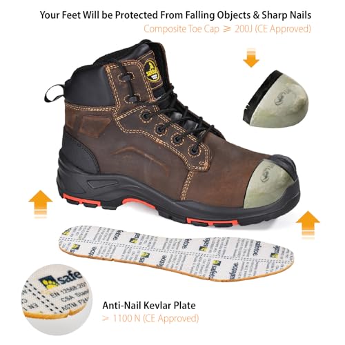 SAFETOE Safety Boots for Men Composite Toe Work Boots Lightweight Cow Leather Puncture Proof Slip On Work Boots Wide Fit4