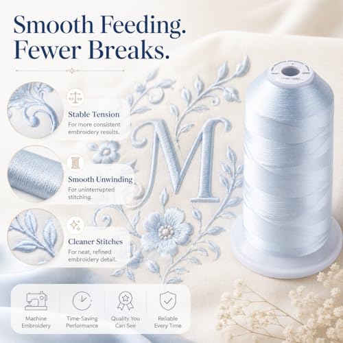 Image of Simthread Embroidery Machine Thread 5000M 40WT Polyester, Light Blue S060 | 5000M 40WT polyester thread feeds smoothly for home or commercial embroidery projects.