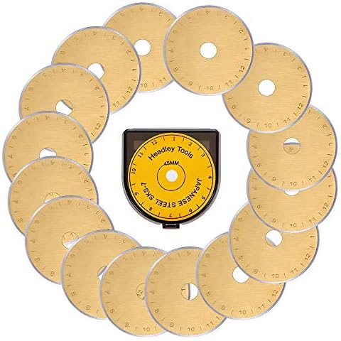 HEADLEY TOOLS Titanium Coated 45mm Rotary Cutter Blades 15 Pack Fits Olfa, Fiskars, Replacement Rotary Blade for Arts Crafts Quilting Scrapbooking Sewing, Sharp and Durable Cover