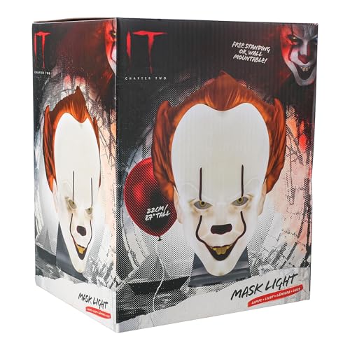 Paladone Pennywise Mask Light - Officially Licensed IT Mood Lamp Wall Mounted or Free Standing Spooky Halloween Decor Gift for Horror Film Fans USB Cable Included - 18cm