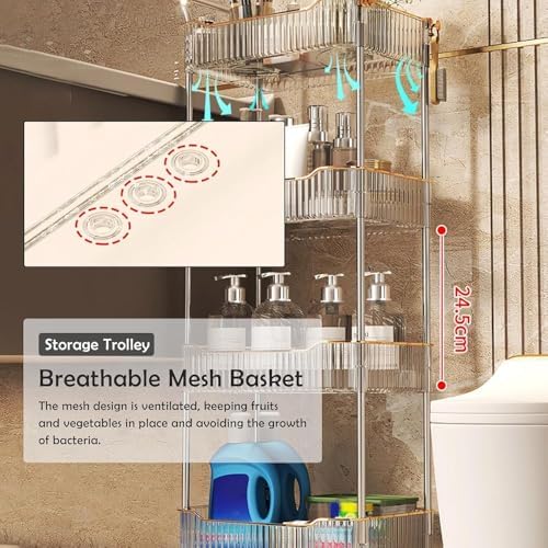 Acrylic Rolling Utility Cart, Multi-Purpose Storage Trolley for Bathroom & Kitchen Organization, Mobile Shelves with Lockable Wheels & Convenient Handle