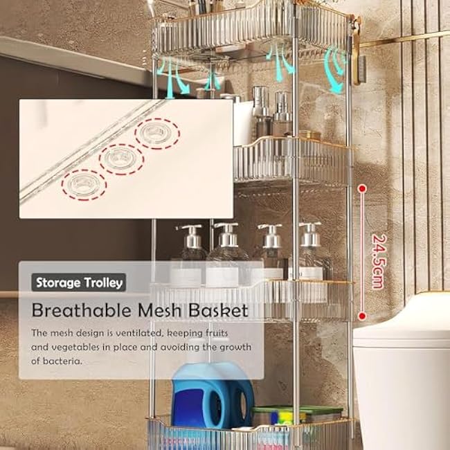 Acrylic Storage Trolley ¨C Bathroom & Kitchen Rolling Utility Cart with Handle, Lockable Wheels & Mobile Organization Shelves,Gold,2 Tier-Xy6o6mha