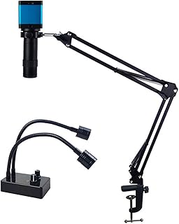 Adjustable Microscope Arm 130x Zoom C Mount Lens Camera Light, 48MP 4K 1080P HDMI USB Digital Camera Industrial Video Microscope Mount Repair Soldering Stand Clamp (22MP Microscope)