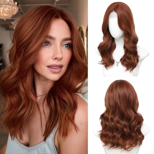 Niceone Hair Auburn Medium Length Wigs for Women 18 Inch