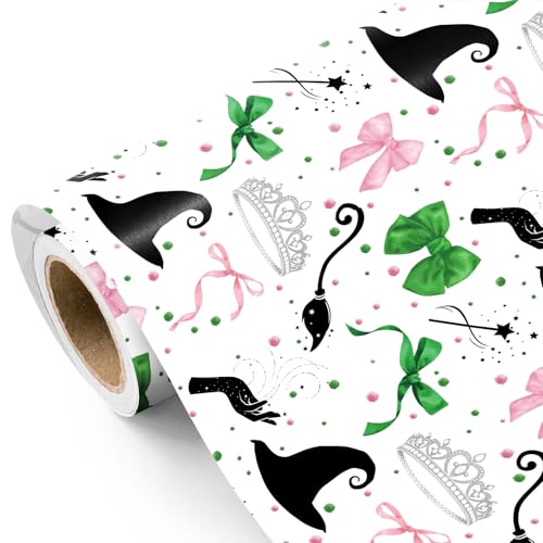 WRAPAHOLIC Witch Wrapping Paper Roll - Mini Roll - 17 Inch x 16.5 Feet - Witch Birthday Gift Wrap Crown Bow Wrapping Paper for Girls Women Birthday Baby Shower