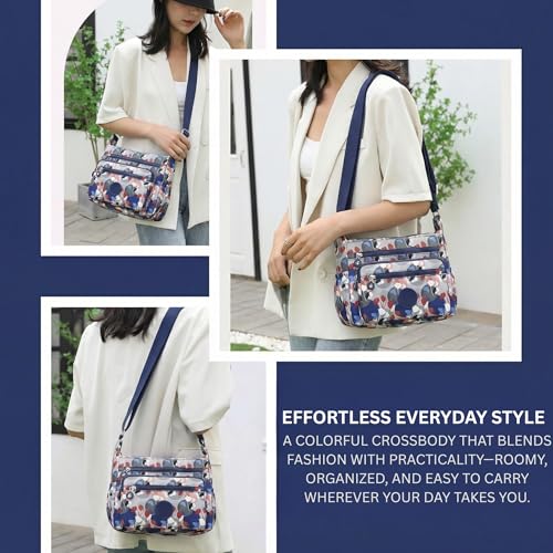 Image of TS WITH TECHSUN Women's Crossbody Sling Bag For Everyday Use, Nylon Shoulder Bag with Zipper Pockets, Adjustable Strap, Water Resistant Handbag for Travel, Shopping