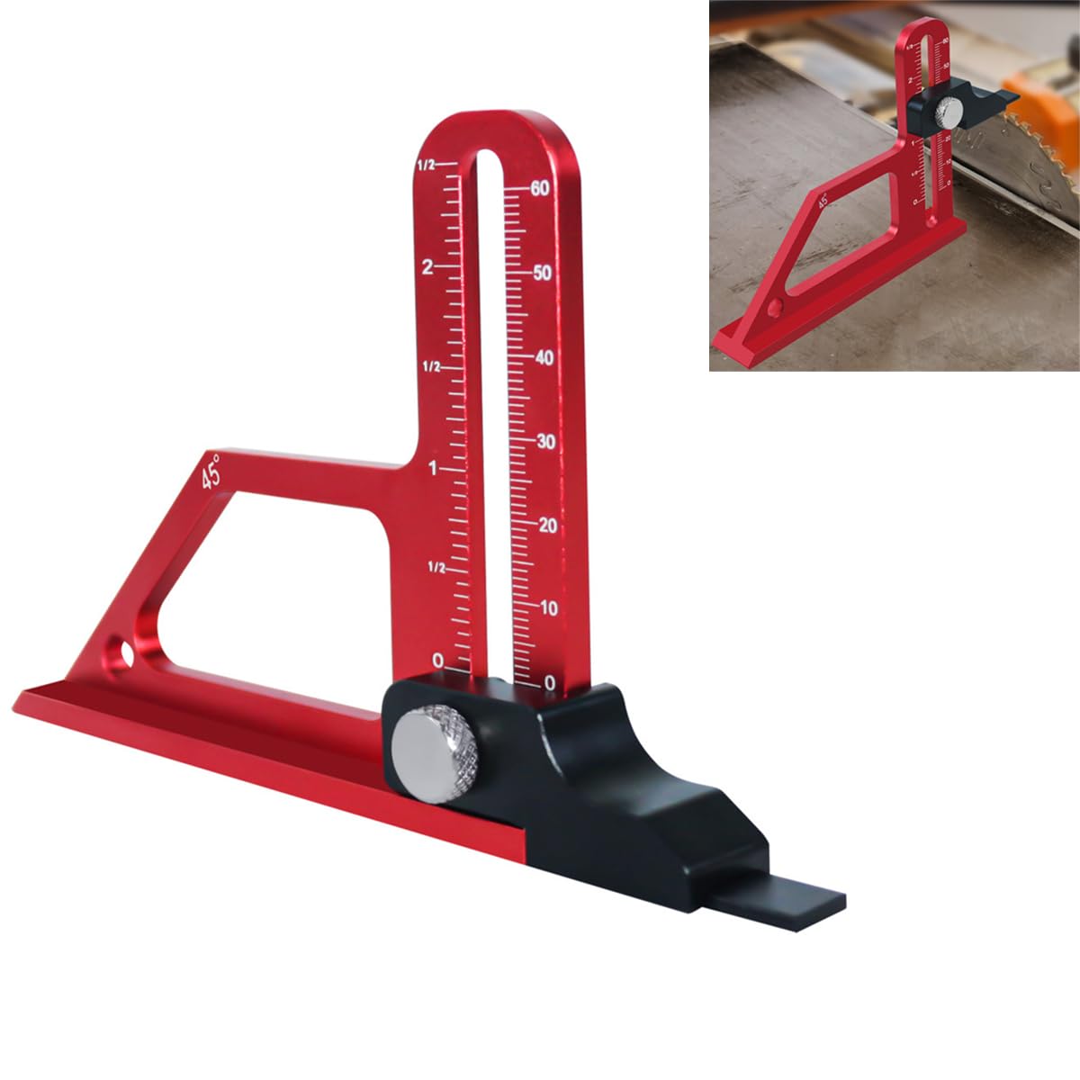 Woodworking Height Gauge, Depth Measuring Tool, Aluminum Alloy Table Saw Depth Measuring Ruler with Double Scale for Table Saw/Router/Drill Press
