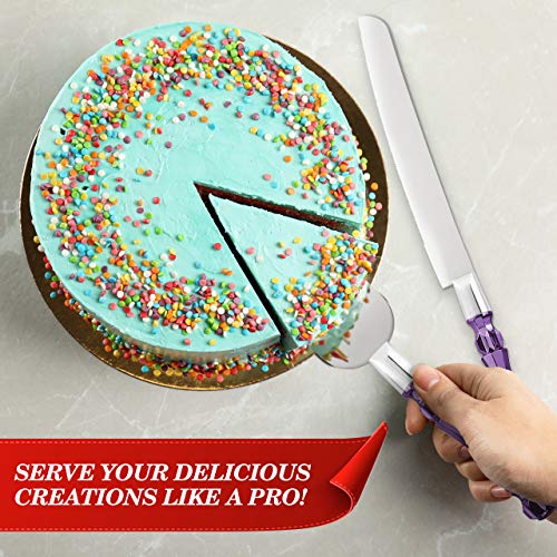Homi Styles Cake Knife And Server - Wedding Cake Knife Set - Serving Set For Receptions, Birthdays - Cake Cutting Set - Match The Color To Your Event Theme - Cake Knife And Cutter (Purple) #TOP4