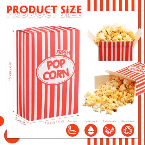 Image of Xinnun 200 Pcs Paper Popcorn Boxes 1oz Oil-Proof Disposable Striped Popcorn Boxes Container Leak Proof Paper Holders for Movie Night, Party, Birthday, Wedding (Red)