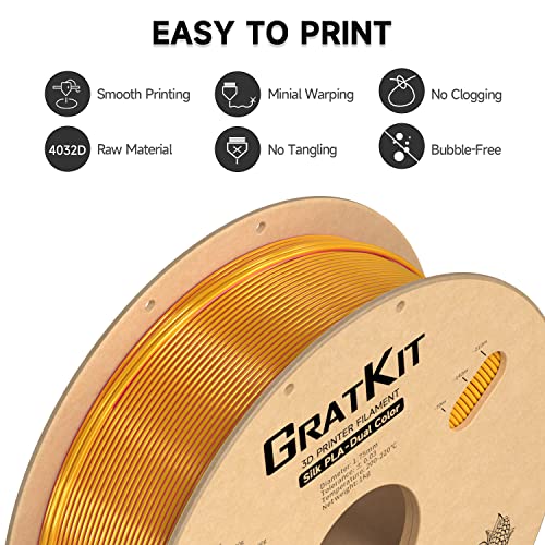 Image of Gratkit Silk Dual Color PLA Filament, Coextrusion PLA Filament 1.75mm, + /-0.03mm, 1KG /Roll, Silk PLA Red & Gold