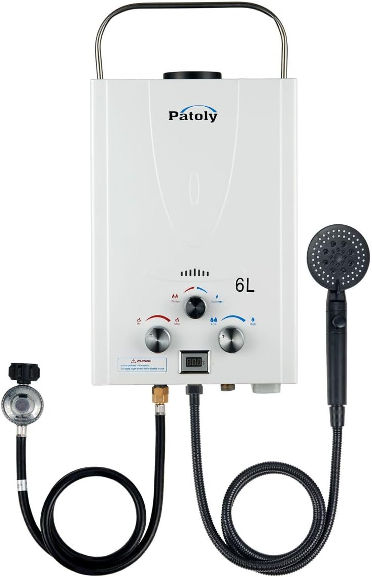 6L 1.58 GPM,Outdoor Propane Water Heater with LED Display,Portable
