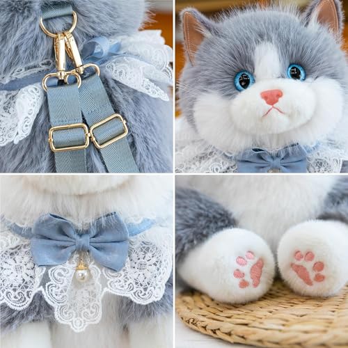 Mochila de peluche con gato de dibujos animados para viajeras 7