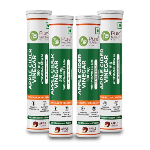 Image of Pure Nutrition ACV 60 Effervescent Tabs (15 x 4) for Weight Management & Gut Health | Apple Cider Vinegar with Mother, Vitamin B12 & Garcinia Cambogia To enhance metabolic function & Easy Digestion