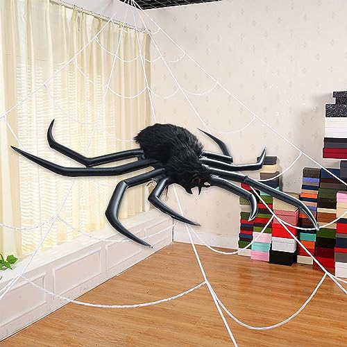 Nadmuchiwany pająk na Halloween | Owłosiony Czarny Gigantyczny Pająk Dekoracje Zewnątrz | Dekoracja pająka dmuchanego do wnętrz/na zewnątrz | Rekwizyty na HalloweenCzarny88