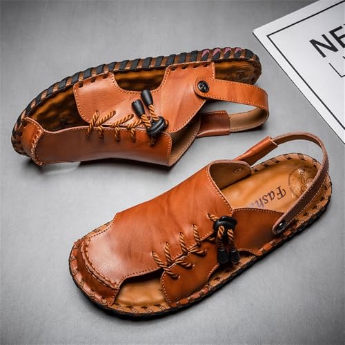 Men's Casual Closed Toe Adjustable Leather Sandals Handmade Fisherman Beach Sandals4