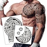Kotbs 2 Sheets Similar Dwayne Totem Tattoo Temporary Stickers - Big Size Temporary Tattoos for Men Adults Guys Women - The Rock Star Body Art Arm Shoulder Chest Make Up Fake Tattoos Waterproof