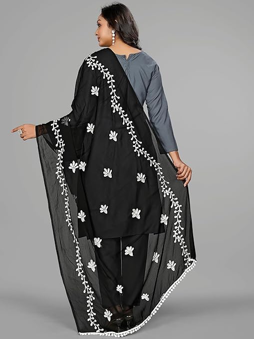 Women's Chiffon Phulkari Floral Dupatta with Lace Border – Soft & Lightweight4