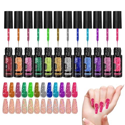 Tyinerc Esmalte De Gel Con Brillo Reflectante,12 Colores en Gel para Uñas | Manicura Reflectante Duradera Para Diseño Artístico En Fiestas Y Vacaciones