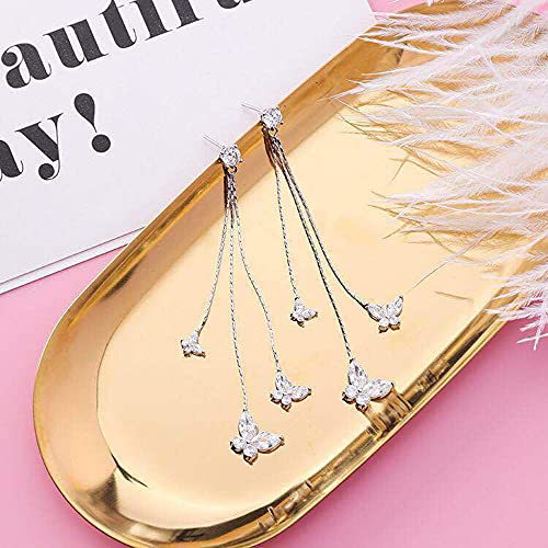 Crystal Butterfly Pendant Tassel Earrings Long Zircon Butterfly Drop Dangle Earrings Jewelry For Girls Women (Crystal Butterfly Earrings-Silver) #TOP5
