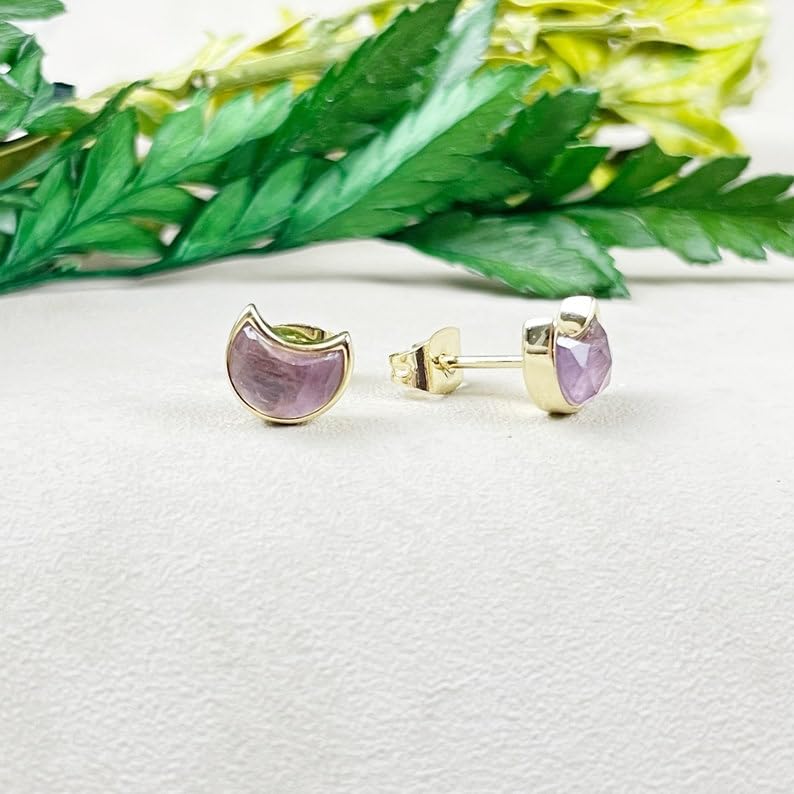 Boucles d'oreilles améthyste argent demi-lune style minimaliste chic - 3