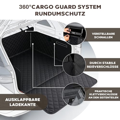 Hainberger Kofferraumschutz Hund gesteppt mit Seiten- und Ladekantenschutz Hundedecke Auto Kofferraum Wasserdicht und Kratzfest, Universal Kofferraum Schutzmatte für Hunde 174 x190cm (Schwarz)