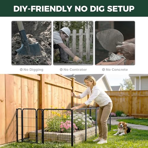Image of FXW Garden Fence Outdoor for the Yard - 32in(H) x 18.2ft(L) Heavy Duty Metal Animal Barrier for Dog, No Dig Decorative Dog Fence with Fence-to-Wall Anchor (Pack of 4), 8 Panels, Black