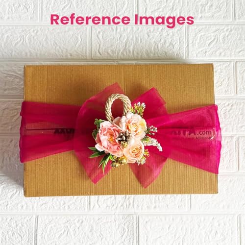 Image of ADIKALA Handmade Artificial Big Peonies 3 Flower Bunch for Trousseau Packing, Ready to use Flower Brooch Hamper for Decoration, Gift Wrapping Flowers (6, Peach)