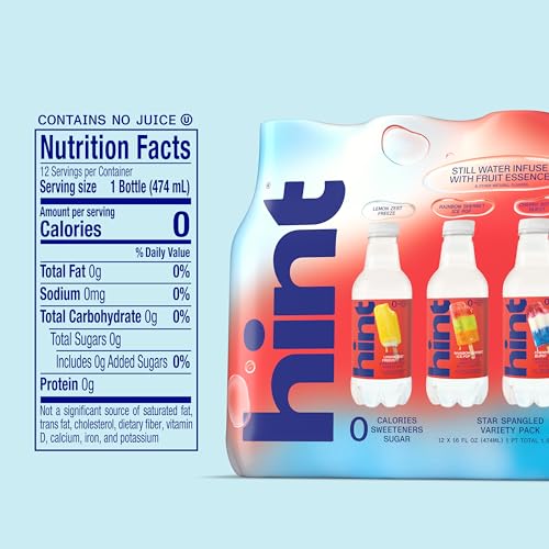 Image of Hint Fruit-Infused Bottled Water, Star Spangled Variety Pack - Sugar Free Flavored Water with Zero Calories, Natural Fruit Essences, and No Artificial Sweeteners - 16 Fl Oz (Pack of 12)