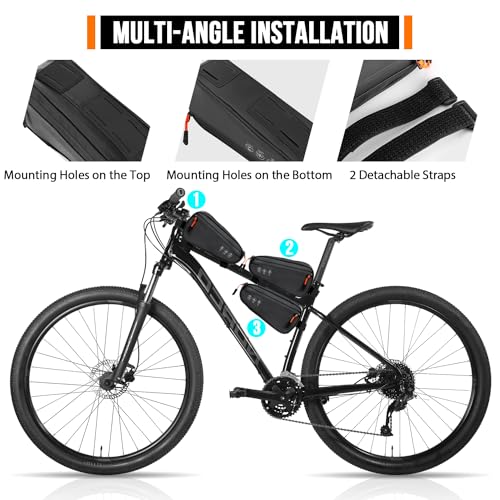 Image of WOTOW Bike Frame Bag - 3 Ways Installation Water Resistant Reflective Bicycle Top Tube Bag with Two Side Pockets, Ebike Cycling Triangle Bag Pouch Accessories for MTB Road Travel (1.2L)