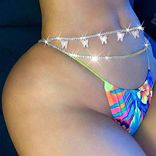 Zoestar Gorgeous Crystal Waist Chains Bikini Butterfly Summer Beach Body Chain Jewelry for Women (Silver)