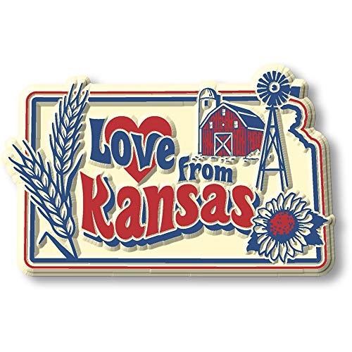 Imán decorativo Love from Kansas vintage 2.9" x 1.8"