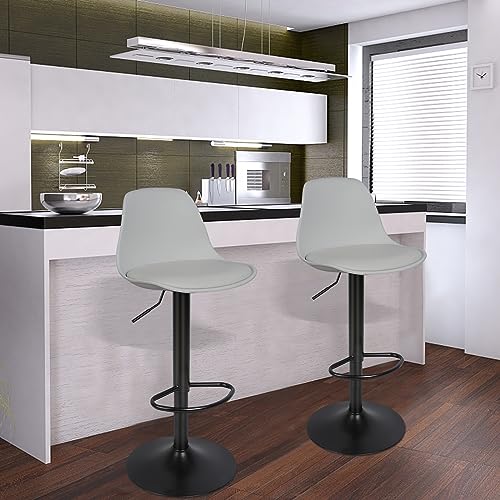 OHMG - Juego de 2 taburetes giratorios con reposapiés y altura ajustable, juego de 2 taburetes altos con base de metal, estilo moderno de mediados de siglo, para cocina, bar