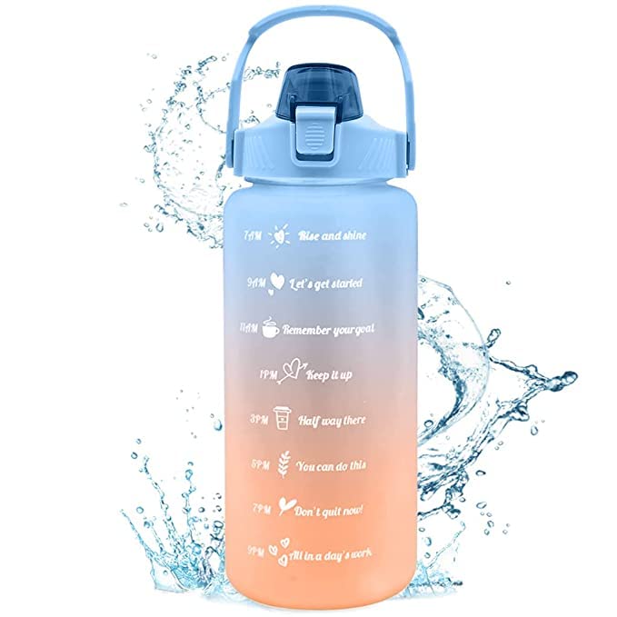 AADGEX 2 Litre Plastic Water Bottle with Straw Motivational Water Bottle with Time Markings Shaker with Portable Wide Mouth, Travel Bottle- BPA Free (multicolored)