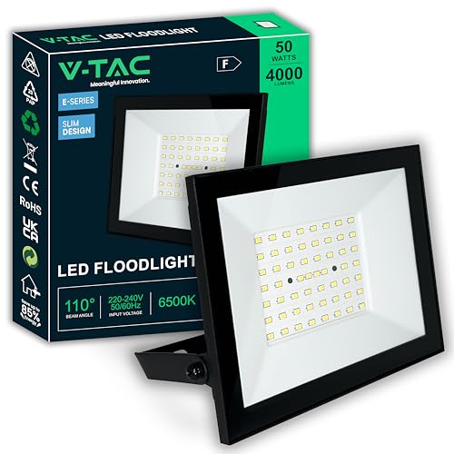 V-TAC Projecteur LED Extérieur 50W - [Haute Performance]- IP65 – 4000 Lumen – Lampe Étanche pour Maison, Jardin, Garage, Entrepôt - Lumière Blanc Froid 6500K