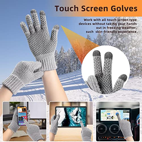 Phodil Winter Gloves Men Women With Touchscreen Fingers 3 Pairs,Gloves For Men Cold Weather Knit Warm Anti-Slip Design,Gloves For Women With Fleece Lining -M #TOP3