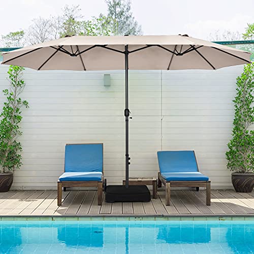 Tangkula 15Ft Double-Sided Patio Umbrella, Outdoor Market Umbrella W/Hand-Crank System & Enhanced Base, Ultra-Large Twin Garden Umbrella W/ 12-Rib Structure For Residential & Commercial Use (Beige) #TOP2