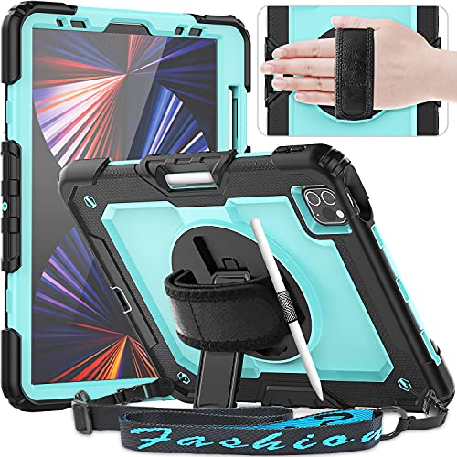 Timecity iPad Pro 11インチ ケース 第4/ 3/ 2/ 1世代 シリコン製 落下保護 キズ防止 保護フィルム ハンド&ショルダーストラップ 360度回転スタンド付き 角度調整 横置き・縦置き 肩掛け 首掛け ワイヤレス充電対応 多機能