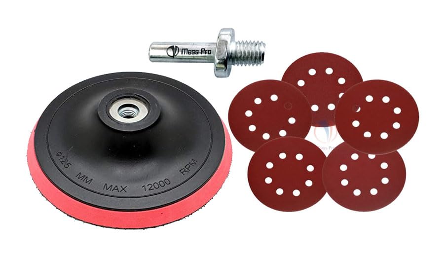 Sponsored Ad - 125mm (5") Sanding Disc Backing Pad with Lock Nut - Universal Attachment for Grinder/Drill - Includes 5 Emery Sandpaper Discs - Perfect for Polishing, Buffing, Rust Removal
