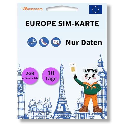 Daten-SIM-Karte für Europareisen, 10 Tage, 2 GB täglich für entsperrte Telefone, einfache Aktivierung, 4/5G-Hochgeschwindigkeitskommunikation, Abdeckung Aller europäischen Länder